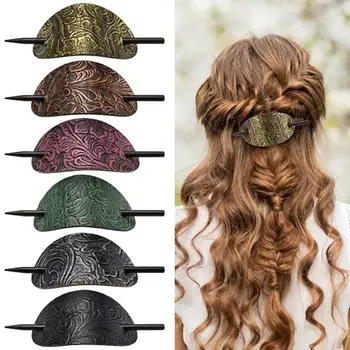 New Leather Hair Barrette with Stick Faux Leather Hair Barrette Hair Tie Oval Shape Hair Pins Ponytail Holders Hair Accessories 1