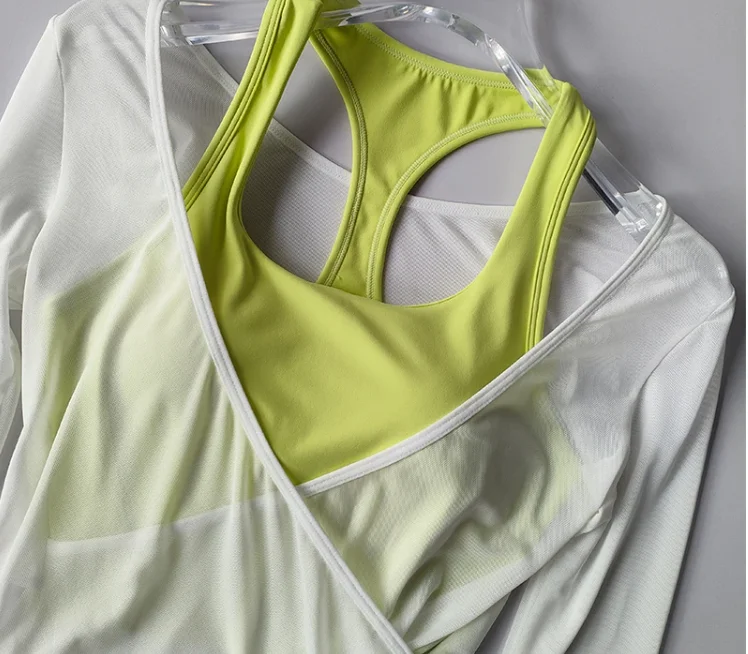 Sexy Mesh Slimming Yoga Suit for Women Gathering Together Sports Bra Fake Two Pieces of Quick Drying Training Pilates Cover Up