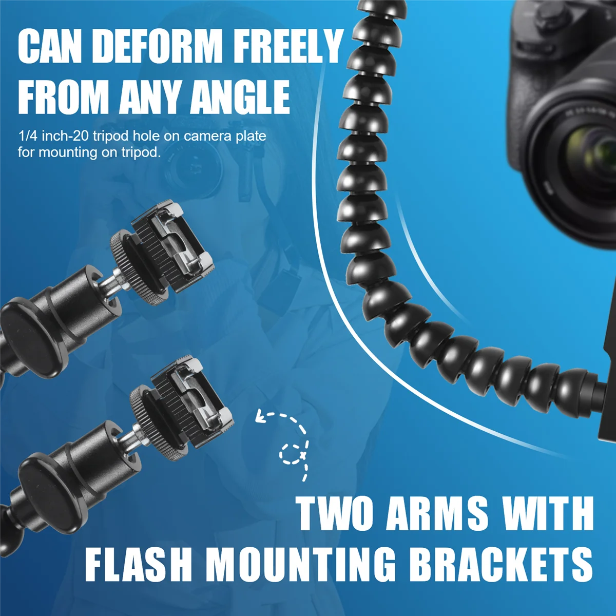 New Flexible Dual Arm Hot Shoe Flash Bracket Mount Holder for Canon Nikon Pentax Macro Shot Camera Accessories