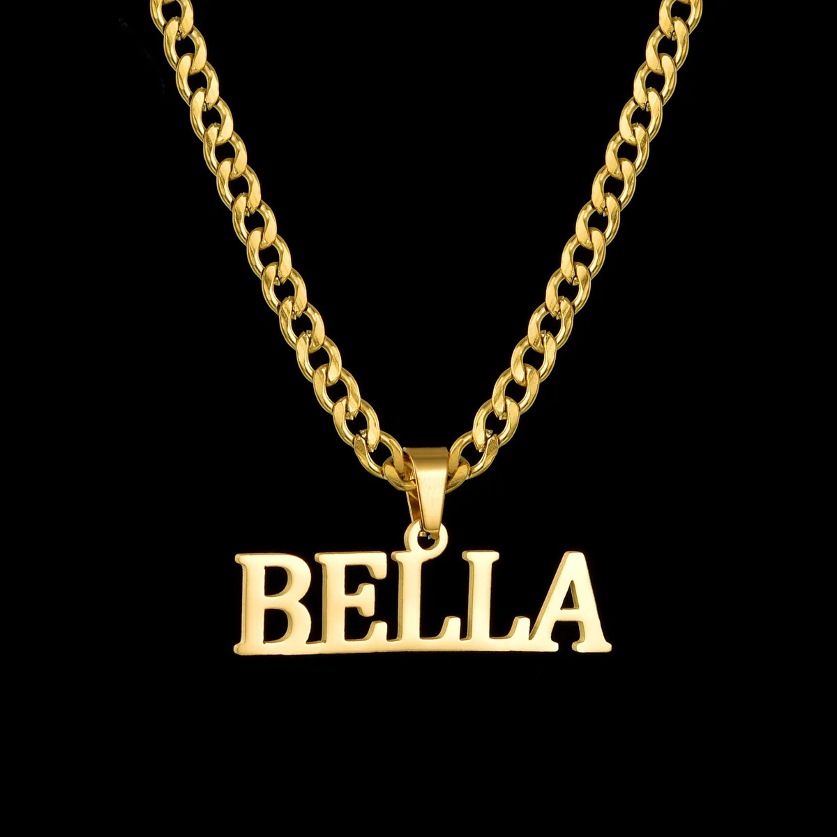 HIYONG Name Custom Single Circle Thick Line Necklace Letter Stainless Steel Personality Pendant DIY Men and Women Custom Jewelry