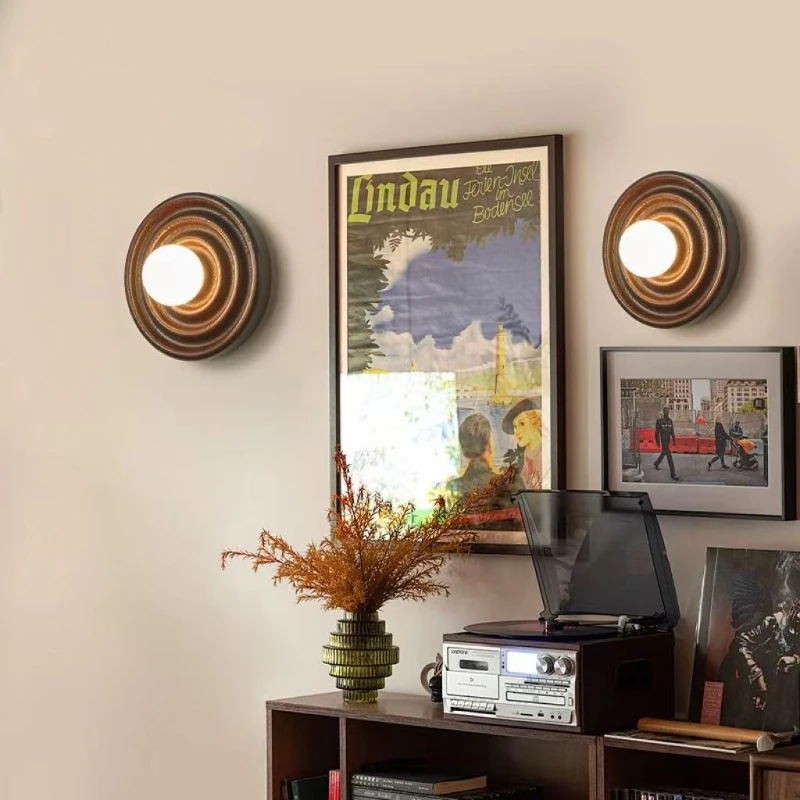 American Retro French Living Dining Room Background Wall Light Japanese Style Solid Wood Annual Wheel Bedroom Bedside Study