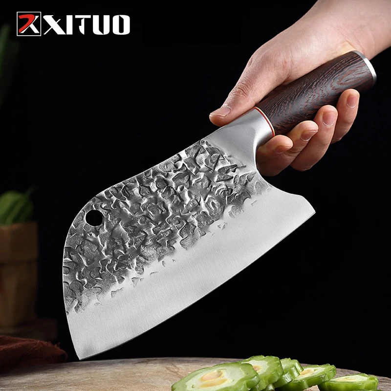 

XITUO Serbian Knife Handmade Forged Broad Butcher Knife Stainless Steel Kitchen Chef Fishing Meat Knife Fixed Outdoor Filleting