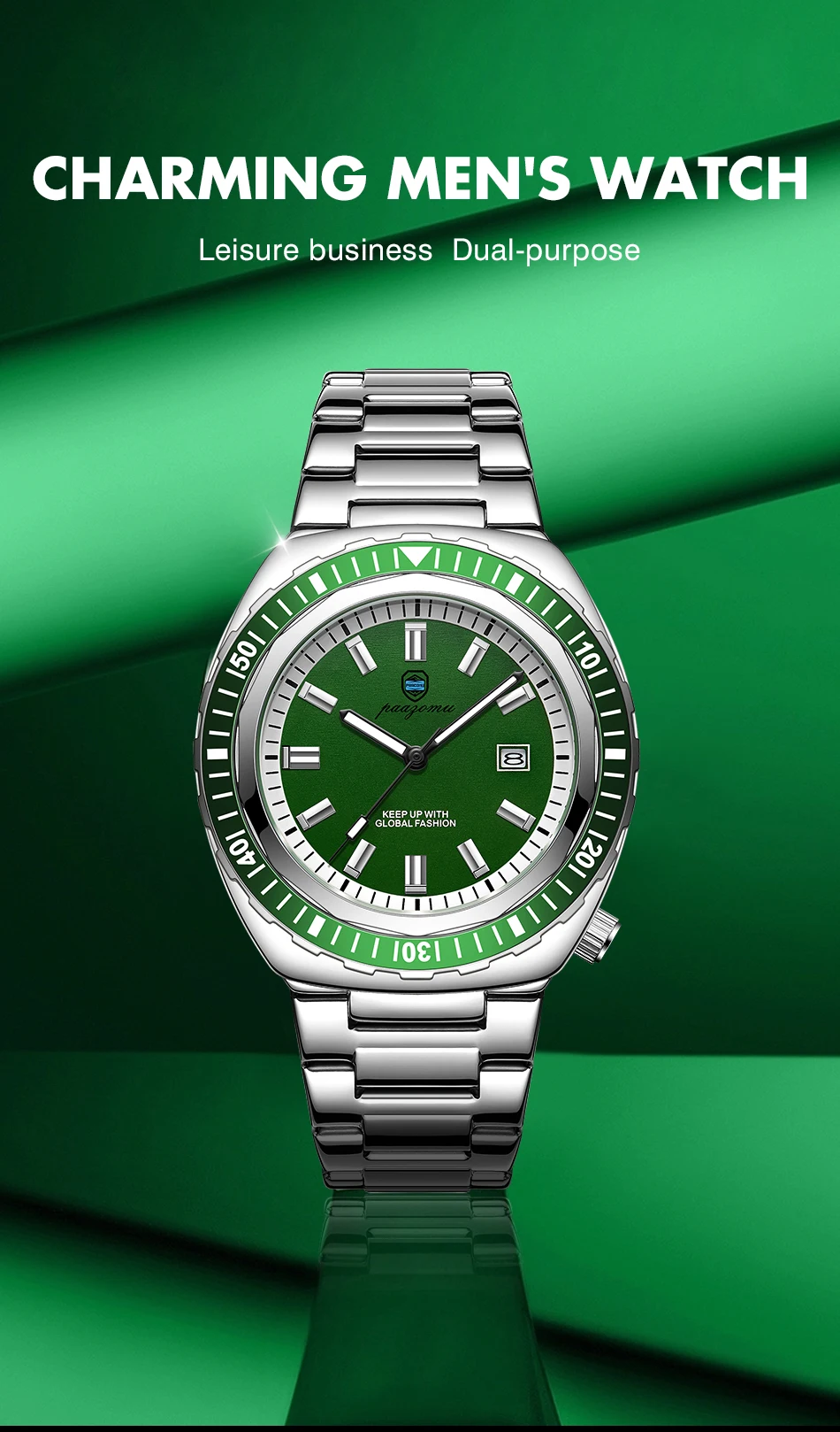 Montre homme de luxe, style business, date, jour de la semaine, étanche, lumineuse, bracelet sport en acier inoxydable, mouvement à quartz._voghion.com