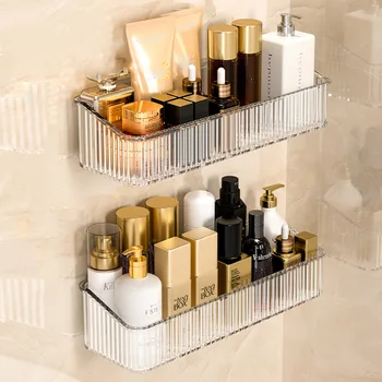 ชั้นวางของในห้องน้ำห้องน้ำห้องน้ำโดยไม่ต้องเจาะผนังแขวนห้องน้ำผนังชั้นวางเครื่องสำอาง 2