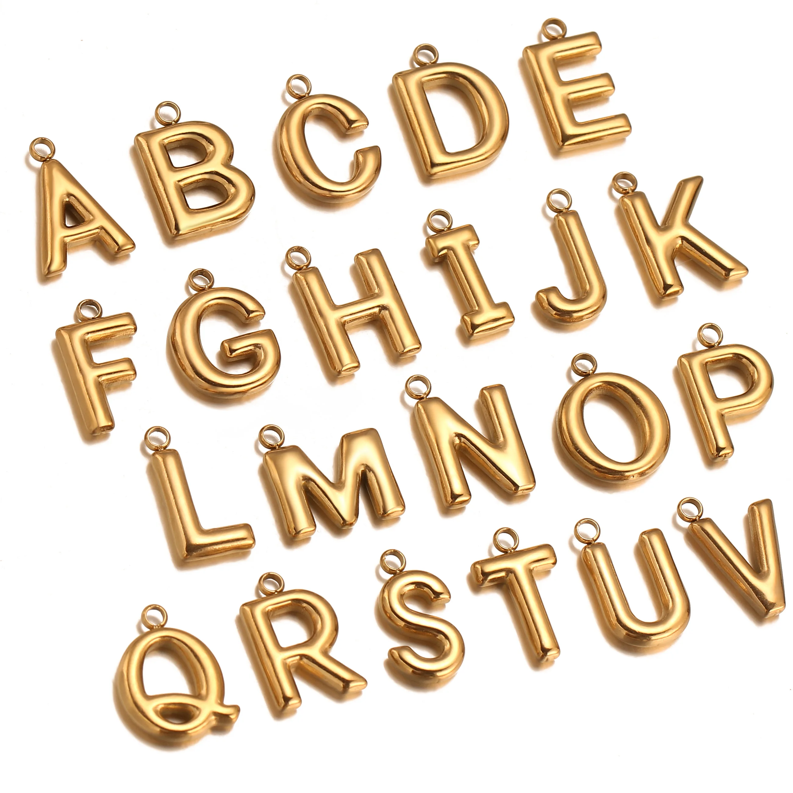 3 Stück Initial Charms 3D Edelstahl Englischer Buchstabe Anhänger 18K Gold Farbe PVD plattiert Blase Alphabet Charm DIY Schmuckherstellung