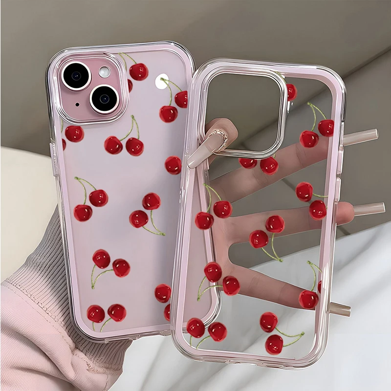 Charming Red Cherry Transparent Pink Shockproof Phone Case - Soft TPU Cover