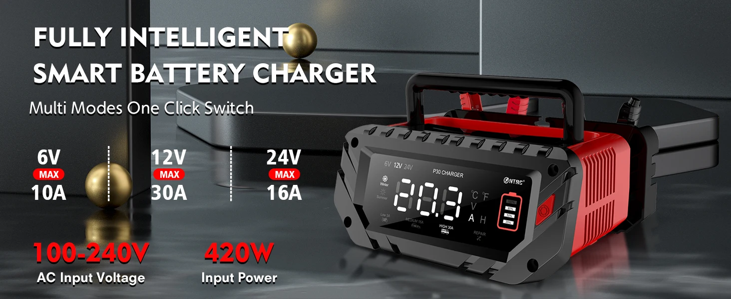 30A/26A/20A 12V 24V Automatic Battery Charger Pulse Repair Maintainer for ATV Tr