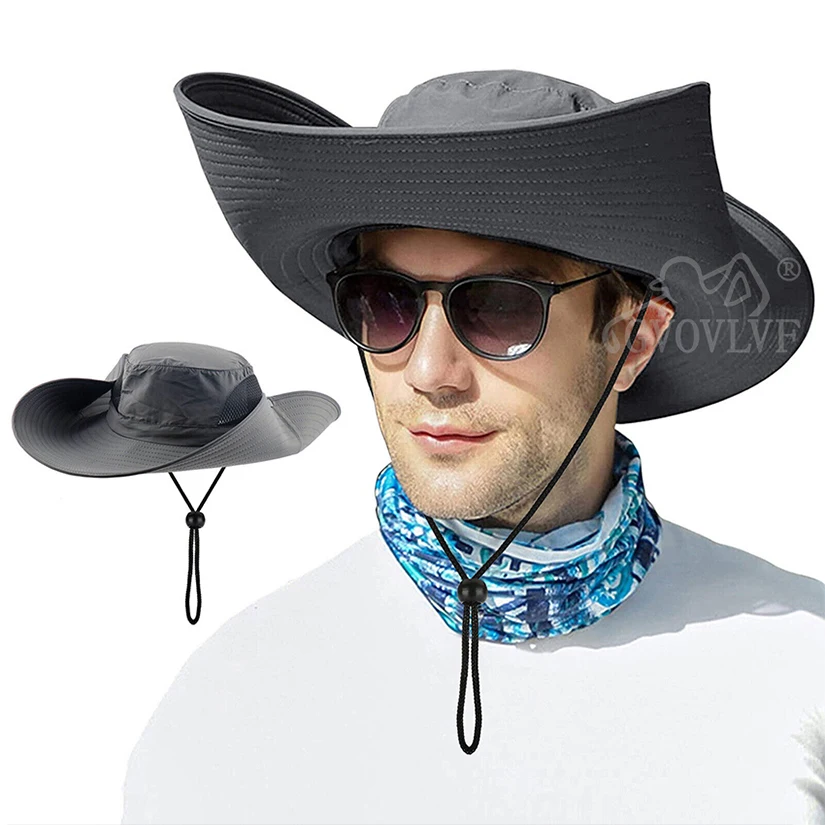 Golf Men Sun Hat Outdoor Bucket Mesh Wide Brim Boonie Hat UV Sun Protection Fishing Hiking Hats Mountain Climbing Gray and Khaki sports sun hats golf caps