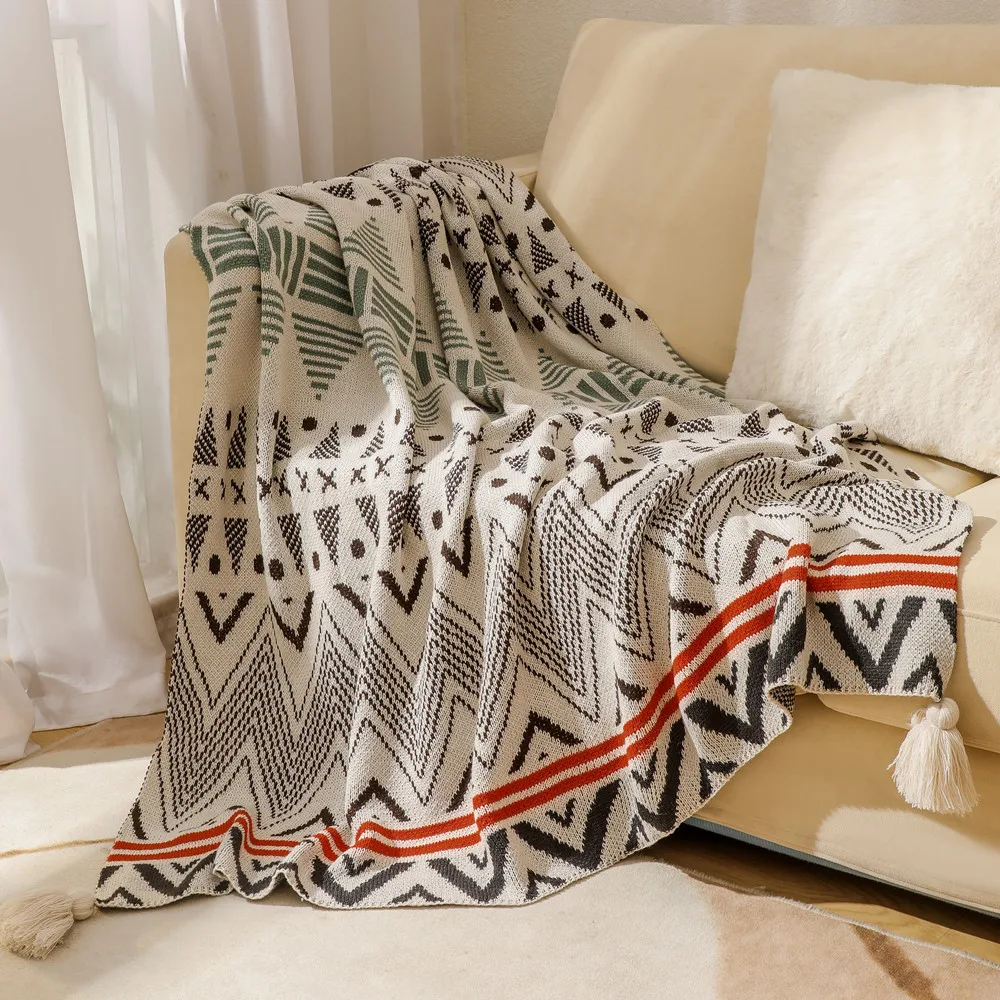 

Home Decrations Tassel Knitted Bohemian Geometric Printing Blanket Sofa Cover Blanket with Fringes