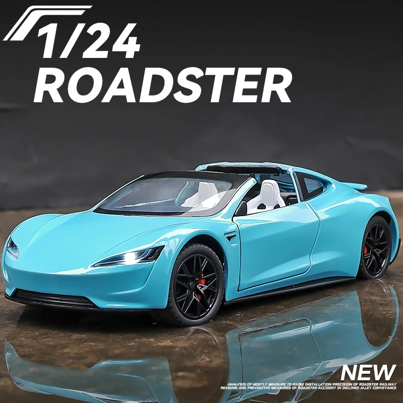 124 Tesla Roadster Model Y Model 3 Alloy Toy Car Model Wheel Steering