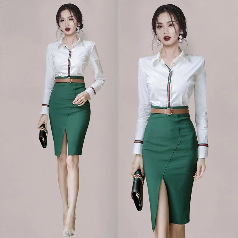 

Professional Shirt Suit Slim Korean Women's Spring And Autumn New Long Sleeved Style elegant Fashion Temperament Skirts Sets