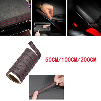 Modanatura interna auto Trim cruscotto autoadesivo in pelle rosso blu linea decorativa fai da te striscia treccia decorazione auto 50cm 1m 2m