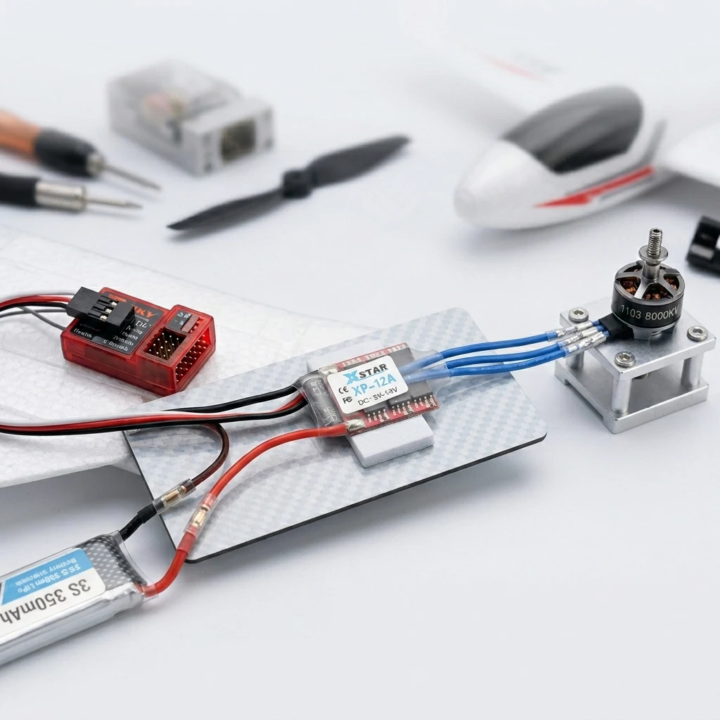 Contrôleur de vitesse ESC 7A pour drone RC, compact et léger, avec bornes à souder.