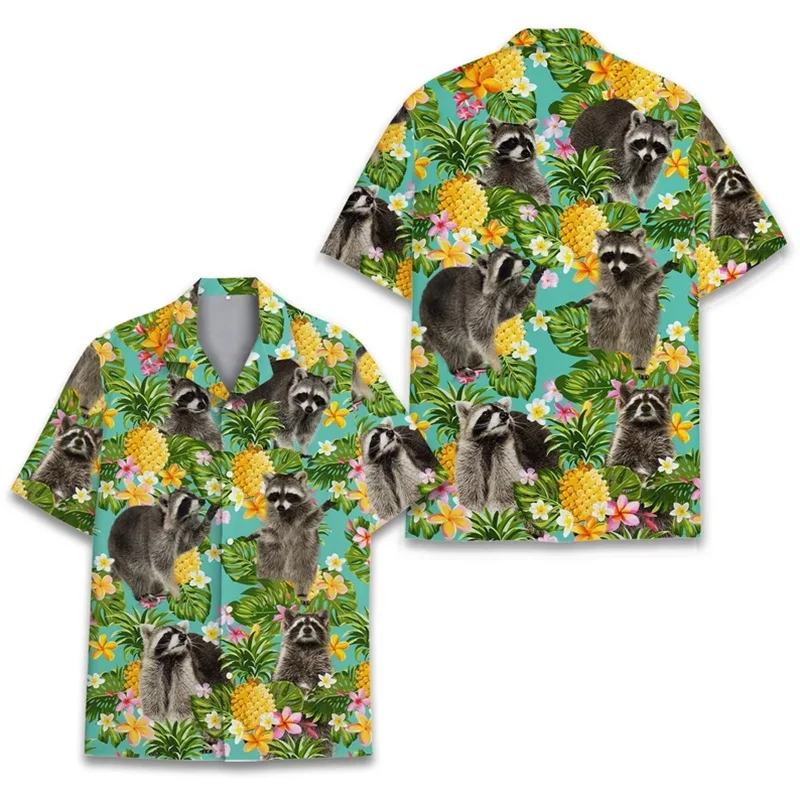 

2024 Summer Loose Breathable Men's Short Sleeved 3d Print Cute Raccoon Rat Hawaiian Shirts Beach Party Top Mens Clothing Camisas