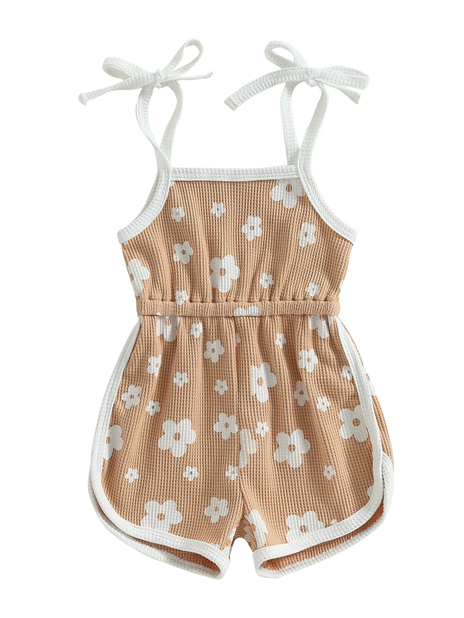 

RUIBBWAN женские короткие комбинезоны с цветочным принтом и вафельным принтом с завязками на тонких бретельках и эластичным поясом стильные летние комбинезоны