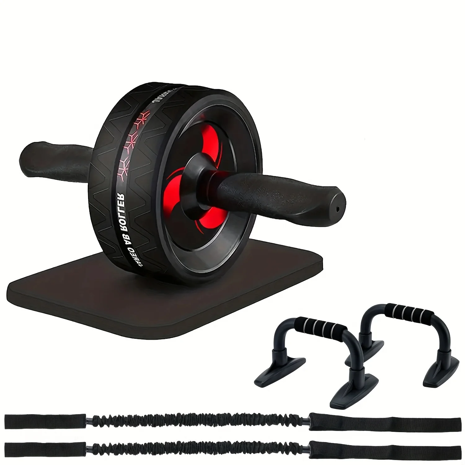 Ab Roller Wheel Kit, Exercise Wheel Core Strength Training Abdominal Roller Set with Push Up Bars, Resistance Bands, Knee Mat
