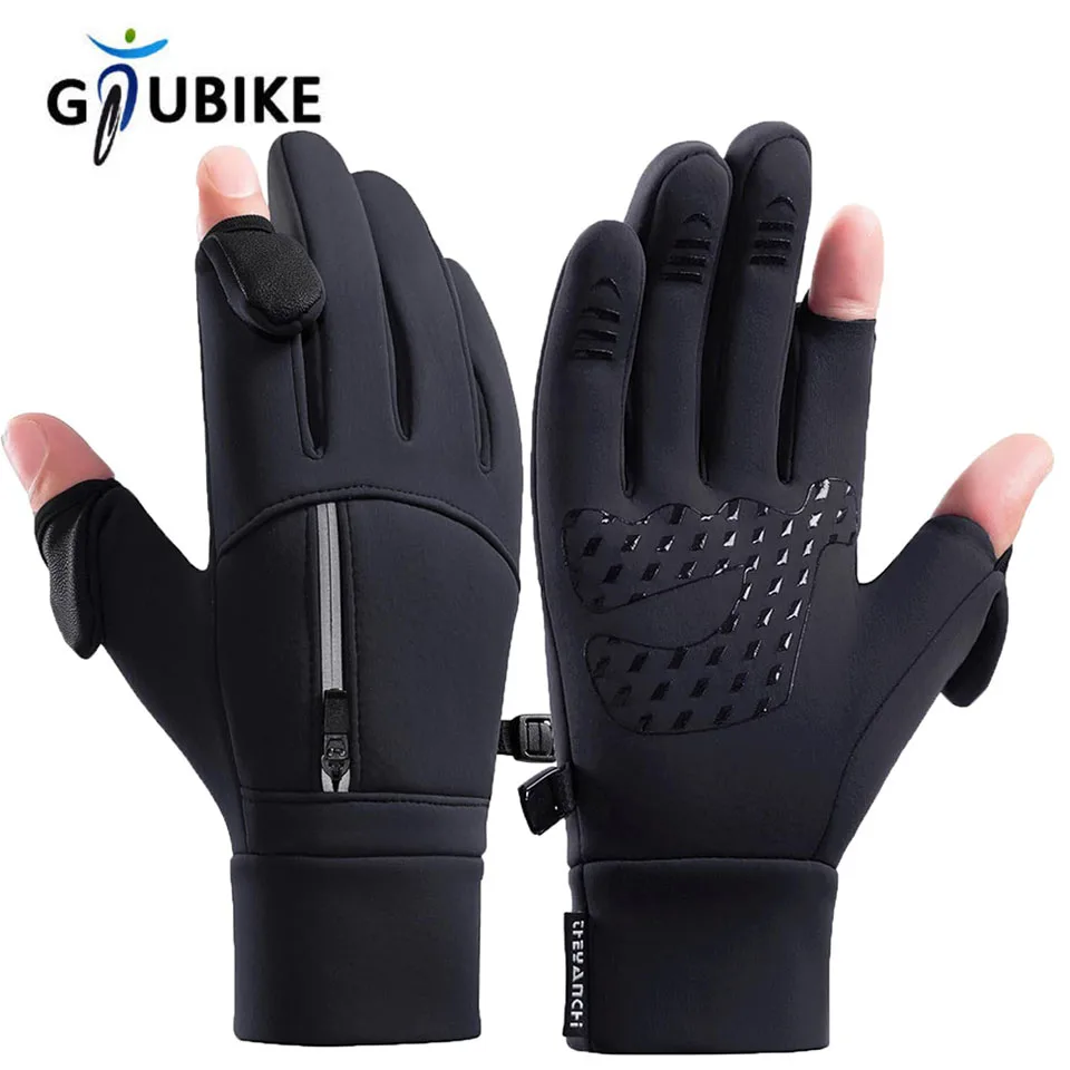 GTUBIKE Winter Fishing Gloves 2 Finger Flip Waterproof Windproof Warm