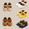Retro New Newborn Baby Walking Shoes Spring Solid Color Bow Princess Shoes PU Anti-slip Soft Rubber Bottom Baby Casual Shoes 1