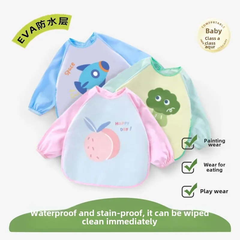 Long Sleeve Apron for Babies Waterproof Paint Drawing Anti Dirty Feeding Coat Child Eating Coverall Protective Clothing