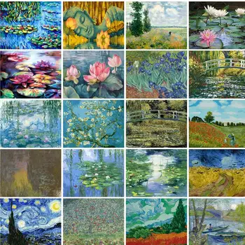 GATYZTORY immagine astratta pittura fai da te con i numeri adulti Van Gogh cielo scenario disegno sui numeri regalo fai da te decorazioni per la casa 60x75cm