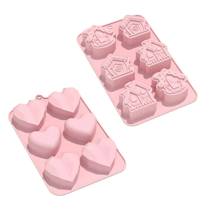 

6-Cavity Heart/House Silicone Mold Chocolate Fondant Mold Baking Tool Nonstick