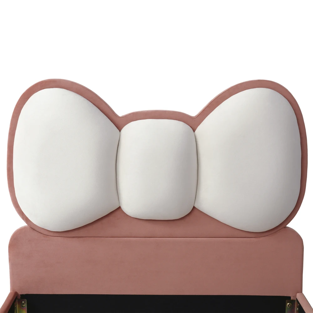 Gepolstertes Einzelbett, Babybett mit fliegenförmigem Bettkopf und farbverstellbarem LED-Lichtstreifen unter dem Bett in Beige + Rosa – Detail 29