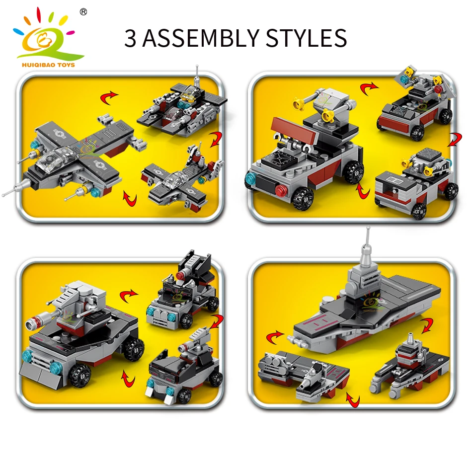 HUIQIBAO Military Ship Building Blocks 8IN1 Aircraft Cruiser 562PCS, Army Weapon Warship Truck Bricks City Toy for Children Gift - Image 6