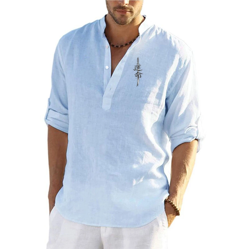 Cotton Linen Casual Long Sleeve Shirt for Men