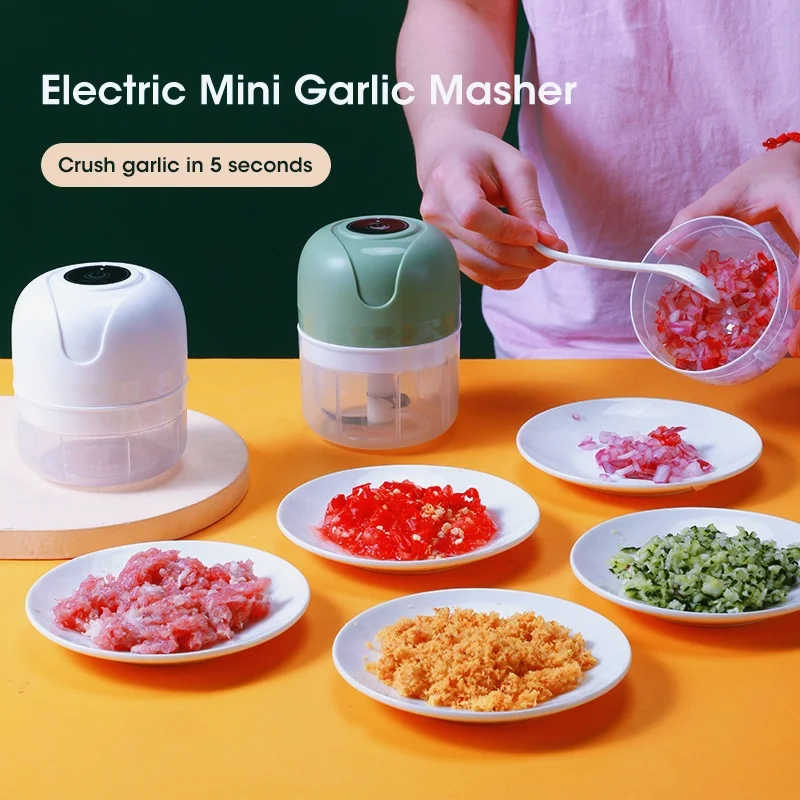 Mini Electric Garlic Press, 250ML USB Charging Masher for Vegetables, Fruits, Onions and Ginger