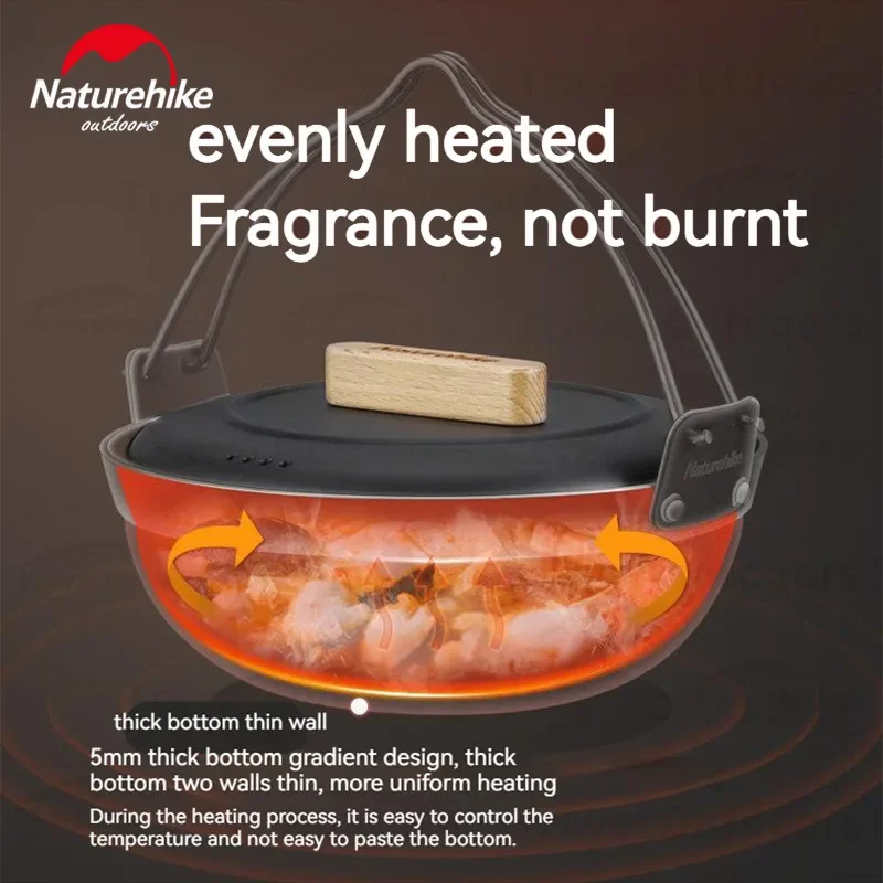 Naturehike Outdoor Stainless Steel Pot Multiple Styles Camping Picnic Deep Fryer Portable Picnic Kitchen Cooking Pot Iron Wok