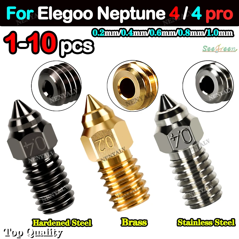 

1/10pcs For Elegoo Neptune 4 pro Hardened Steel Brass Nozzle For Elegoo Neptune 4 Nozzle Stainless Steel High-Speed Nozzle