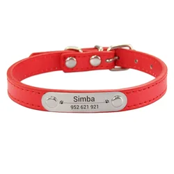 Customized Pink PU Leather Pet ID Collar - Personalized Anti-Lost Dog & Cat Collar - L(36-46cm) (Red)