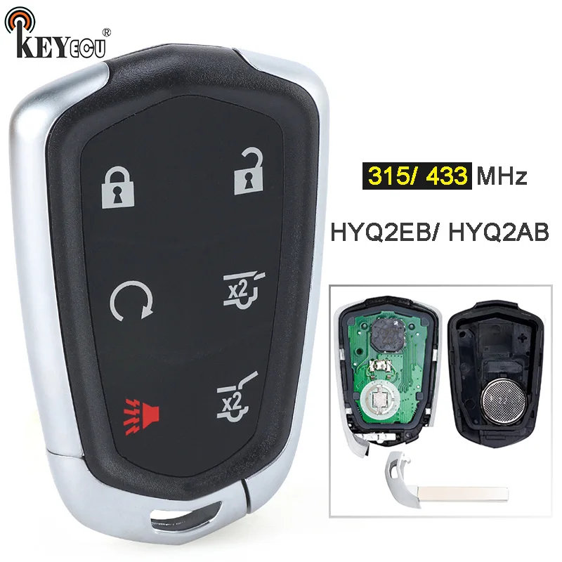 

KEYECU 315MHz/ 433MHz HYQ2EB/ HYQ2AB Keyless Smart Remote Key 5+1 6 Button Remote Key Fob for Cadillac Escalade ESV 2015-2020