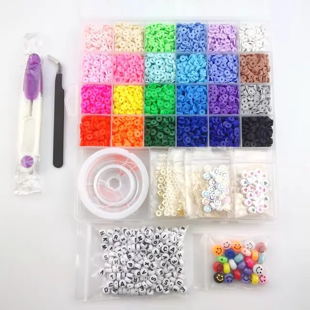 Flat Polymer Clay Beads Jewelry Making Kit Diy - 6mm Beads 24