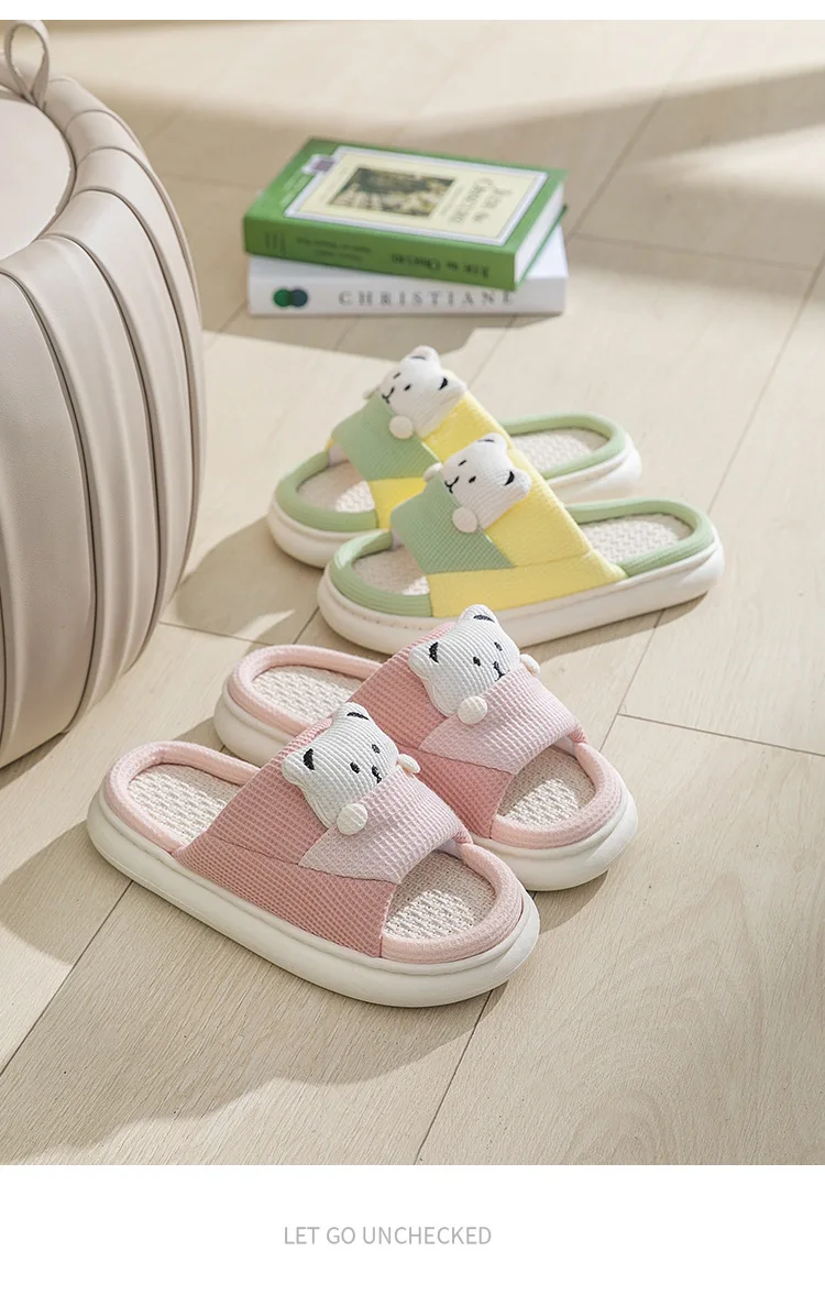 Warme süße Kuh Plattform Hausschuhe Frauen vier Jahreszeiten neue Leinen Frauen dicke Sandalen Home Cartoon Folien weiche rutsch feste Schuhe – Detail 26