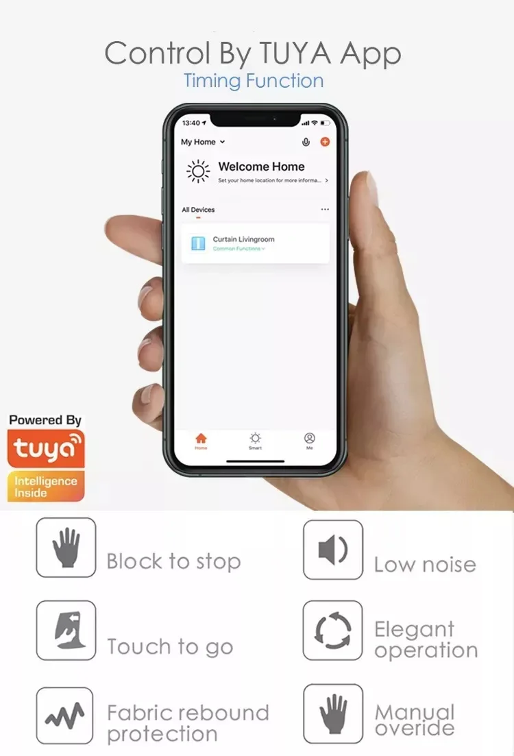 Tuya-Motor Elétrico Cortina, Controle Inteligente, Suporta Alexa e Google Voice, Casa e Hotel