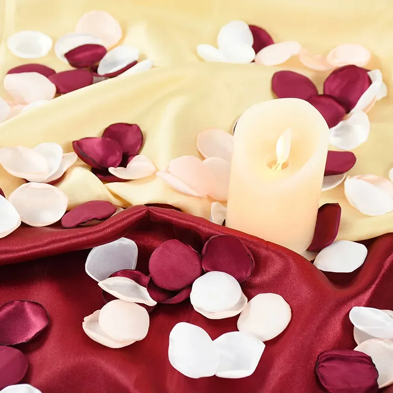 Artificial rose petals 100Pcs Mixed Burgundy Silk Satin Rose Petals for wedding party Vanlentines Day home table decorations marriage accessories