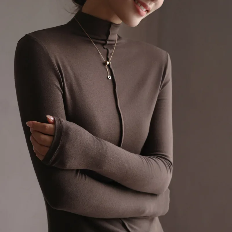 

Women's Cashmere Silk Protein Autumn and Winter Modal Half Turtleneck Bottoming Shirt for Women with Long-sleeved Slim Fit Top