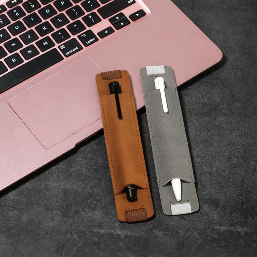 1pc Vintage Pu Leather Pencil Case Book Notebook Rubber Band Pen Clip Portable Office Meeting Laptop Pen Holder