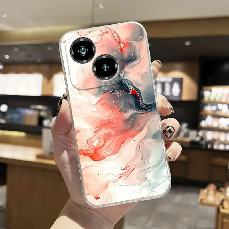 Luxury Clear Shockproof Silicone Soft Phone Case with Marble Floral Print