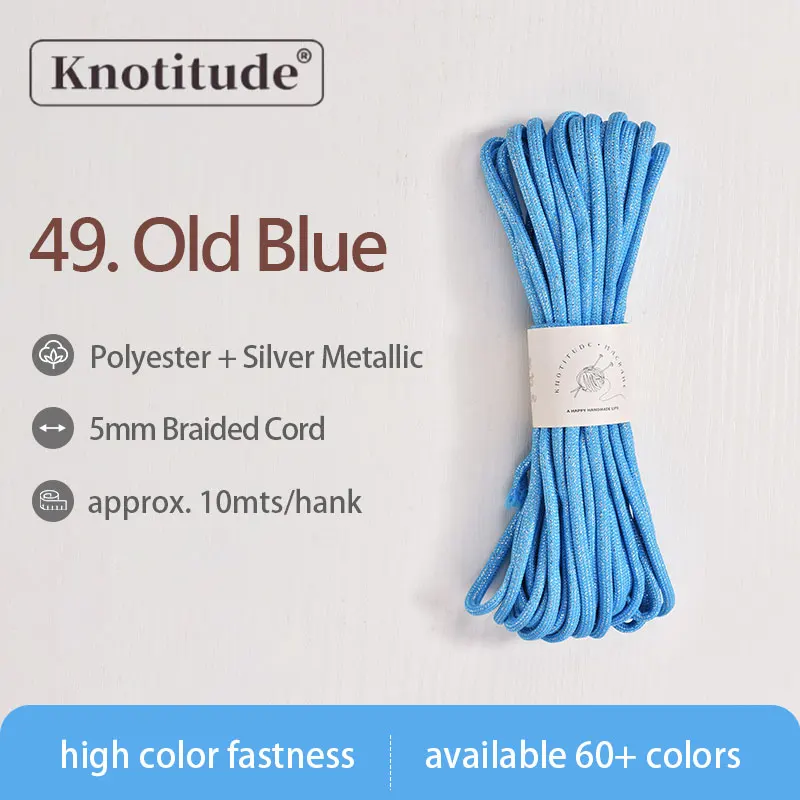 Silver Glossy Polyester Braid Rope with Shiny Lurex Metallic Finish - Ideal for DIY Jewelry Projects, 5mm x 10m