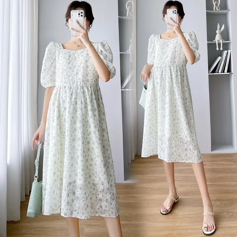 

2023 Floral Printing Casual Pregnancy Clothes Versatile Soft Breatheable Maternity Dresses for Photo Shoots Plus Size New Summer