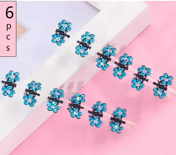 6Pcs Mini Hair Clips No-Slip Clips Rhinestone Hair Metal Clamps Mix Colored Flower Accessories for Women Girls
