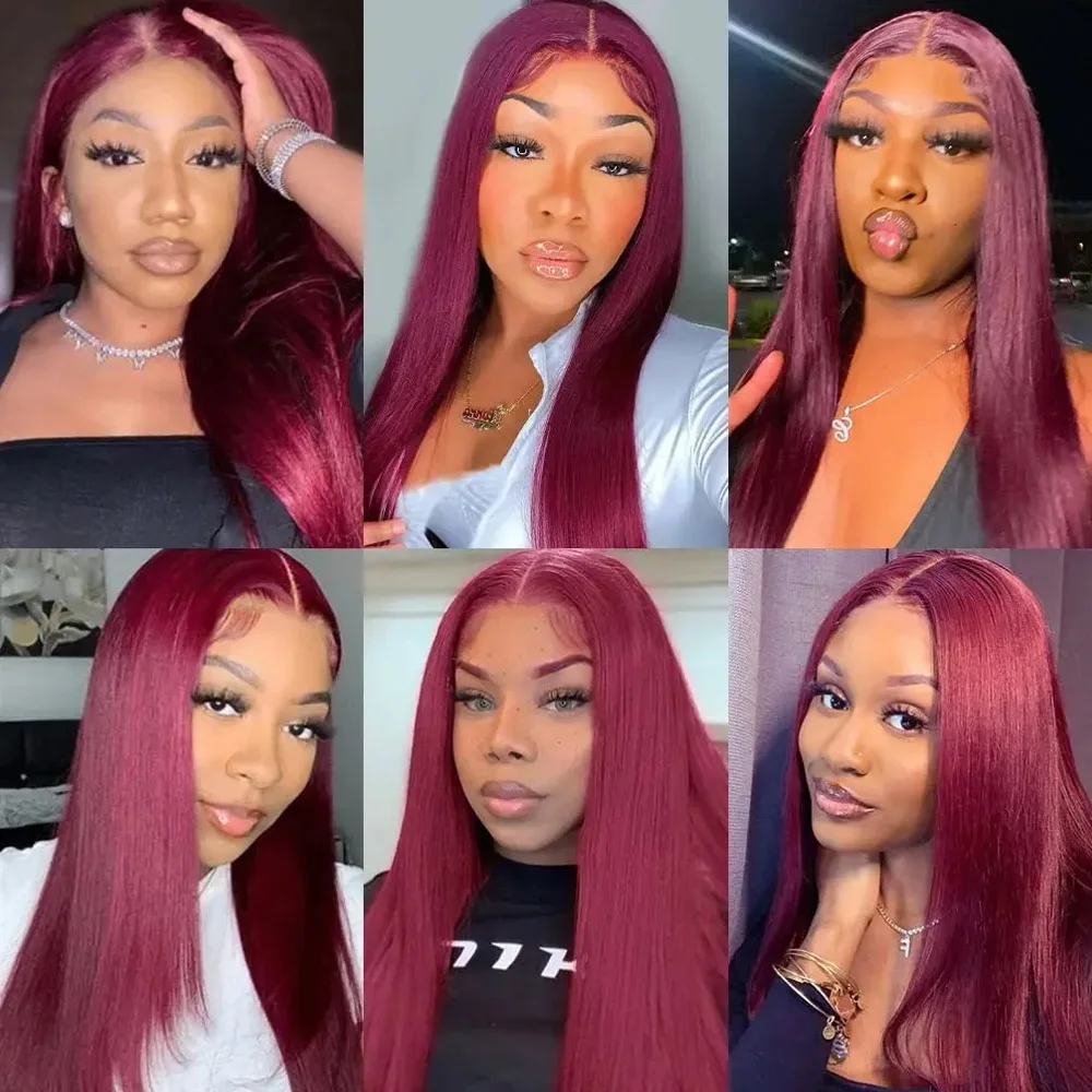 13x6 Red Straight HD Lace Front Wig Pre-Plucked Glueless Long Straight 99j Burgundy Synthetic Lace Front Wigs For Black Women 5