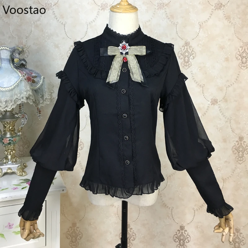 

Victorian Gothic Y2k Shirts Women Harajuku Lolita Style Gigot Sleeve Ruffles Blouses Girls Vintage Sweet Lace Tops Blusas Mujer