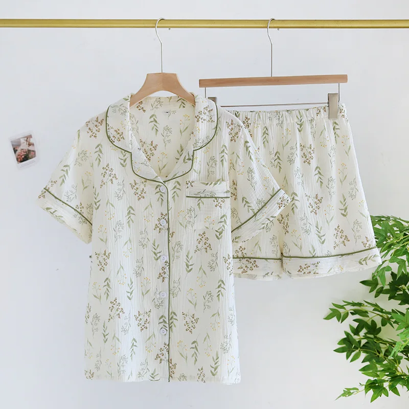 2024 Japanese Summer New Women's Pajama Set 100% Cotton Short sleeved Shorts Two piece Set Thin Breathable Home Furnishing Set