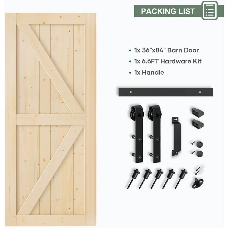 36x84" Sliding Barn Wood Door Panel with 6.6ft Hardware Kit Easy DIY Assembly RequiredPerfect for Warehouses  Bedrooms Bathroom 5