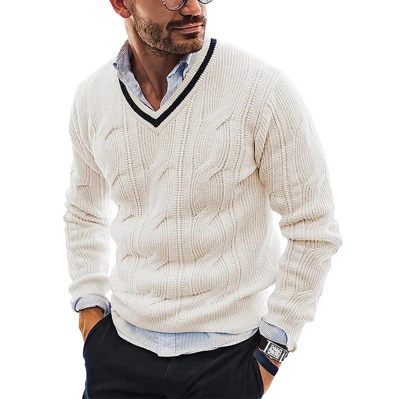 Men's Sweater Autumn And Winter New Fashion Trend V-Neck Solid Color Casual Large Size Sweater