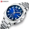 CURREN Men's Stainless Steel Minimalist Watches Fashion Square Dial with Sub-Second Simple Quartz Wristwatch for Casual Business