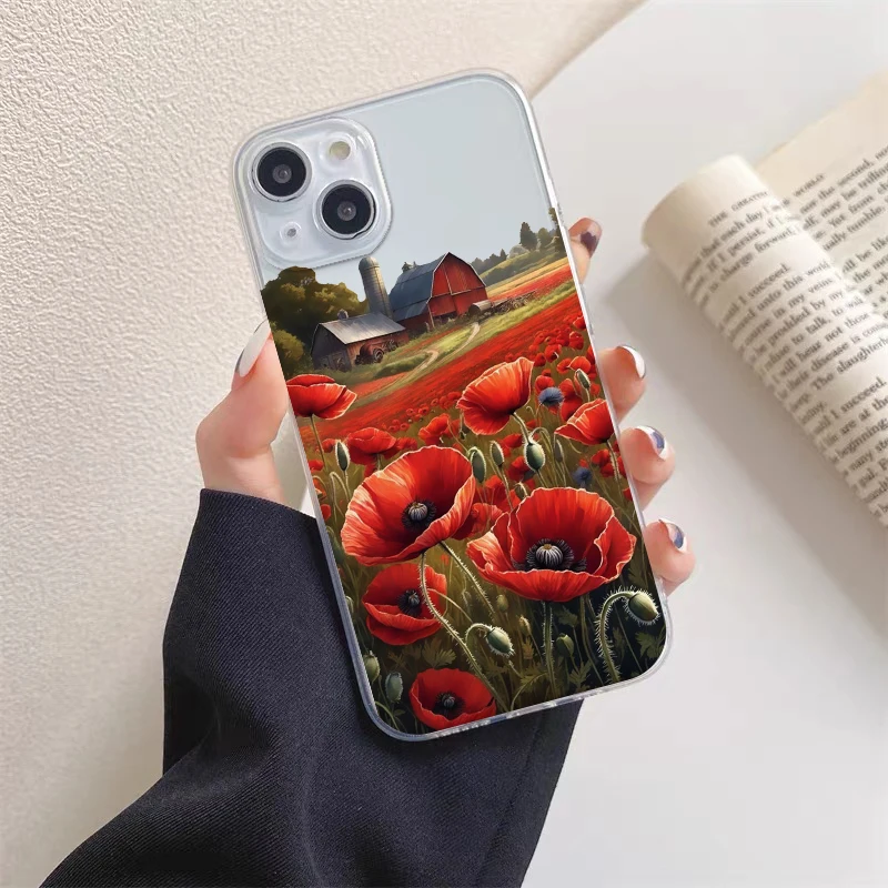 Poppy Flower Bloom Hot Red Clear Case für iPhone 12 13 Pro Max Mini 11 14 Pro Max XS X XR SE 2020 7 8 Plus transparente Abdeckungen – Detail 6